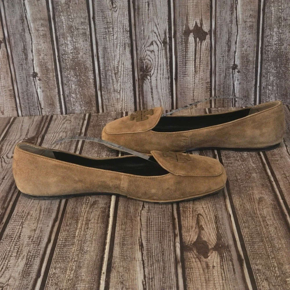 Sz 10.5 M Womens Tory Burch Fitz Brown Suede Square Toe Loafers Flats Shoes